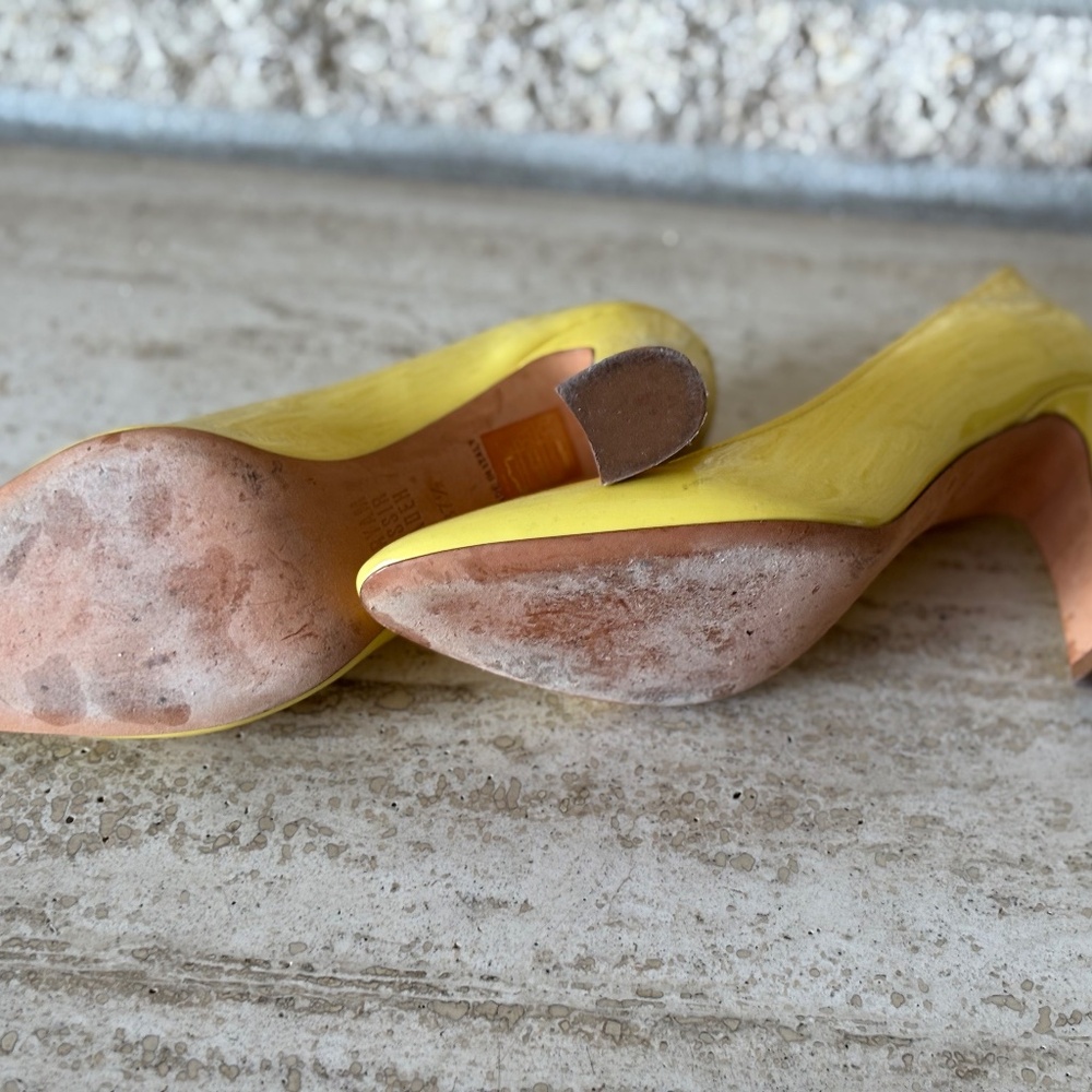 Maryam Nassir Zadeh Patent Yellow High Heels Pumps Size 7.5 MNZ Bertrand - Picture 10 of 10